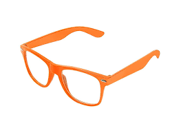 orange Wayfarer briller med klart glas.
