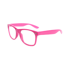 Pink wayfarer briller med klart glas.