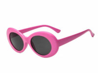 Pink flower power hippie solbrille med sort glas.
