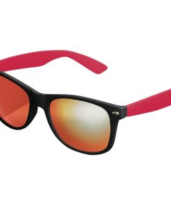 Sort Wayfarer solbrille med spejlglas og røde stænger